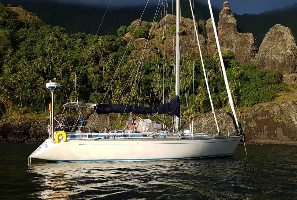 nautor's swan 46 hull #1 troubador on the water